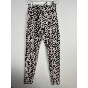 Year Of Ours Leggings Womens Small Beige Leopard Print Lace Up High Rise Ankle